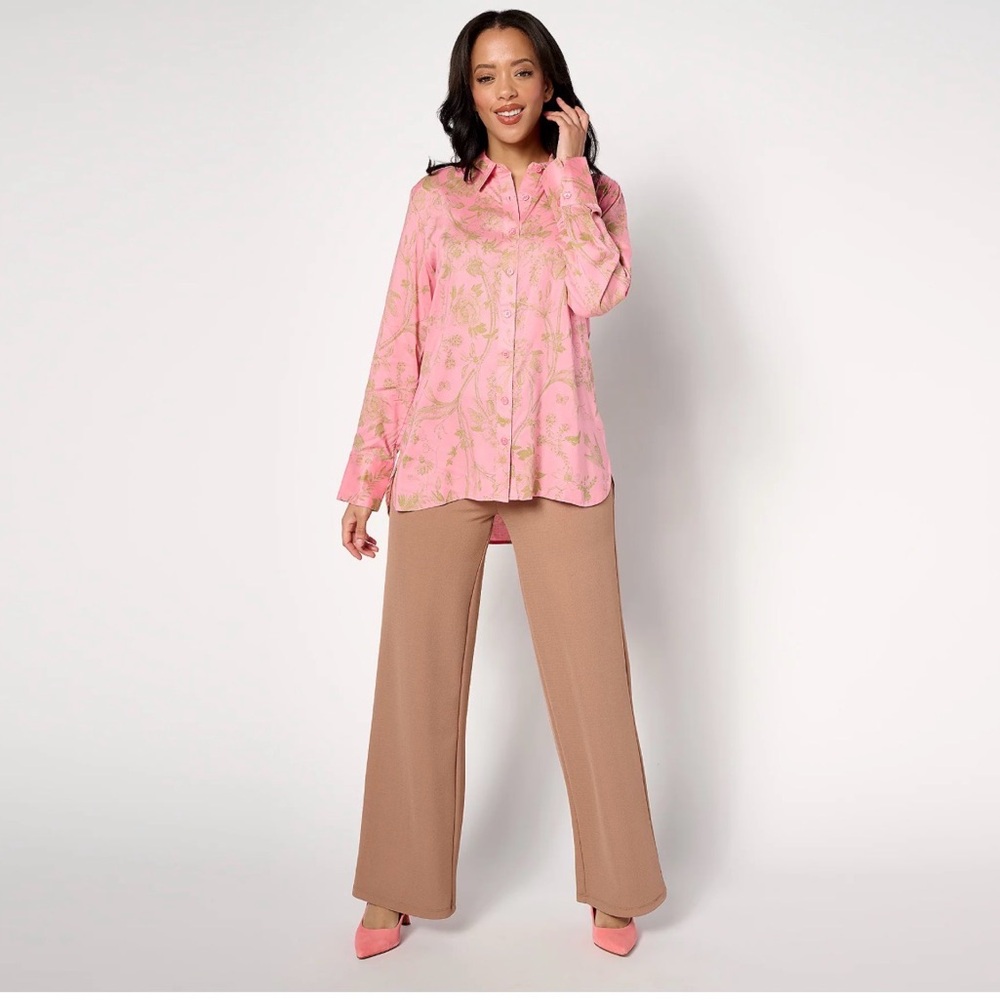 NWT BEAUTIFUL Lawrence Zarian Tunic Top XL Hummingbird Butterfly Pink Green QVC - Picture 2 of 15